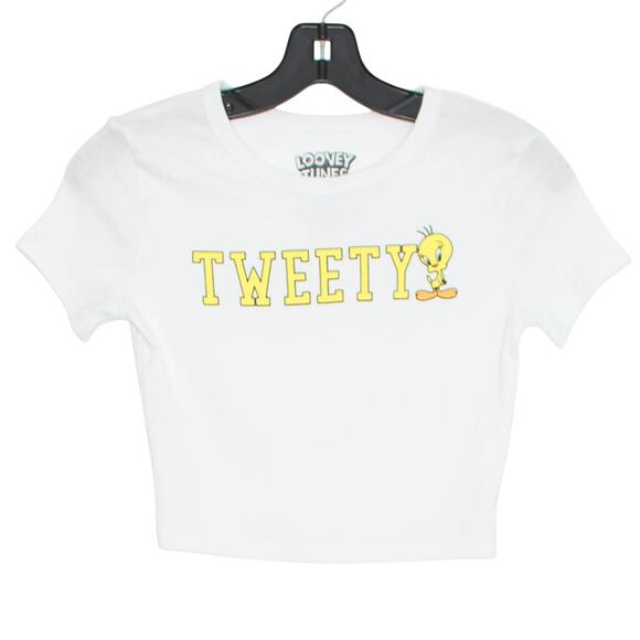 Looney Tunes Crop Top Tweety Y2K Retro 90s Kawaii Kidcore Casual White Yellow XS - Picture 1 of 4